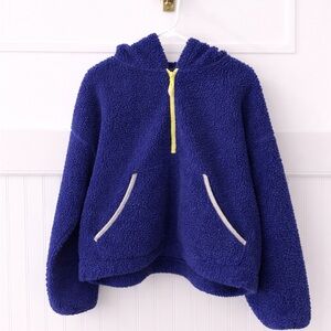 wild fable Cobalt Blue Sherpa Hoodie with Yellow Half-Zip